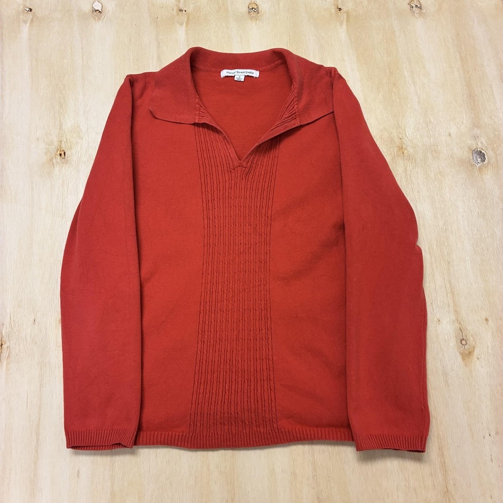 Mercer Street Studio Sweater Womens Small Red Collared Rib Panel Knit Pullover